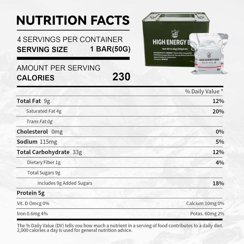 BDH Emergency Food Rations Meal Ready To Eat, Long Self Life 18400 Calorie Survival Tabs Perfect for Camping, Hiking, Army Outdoor Disaster, 20 Pack with Tin Box - Image 2